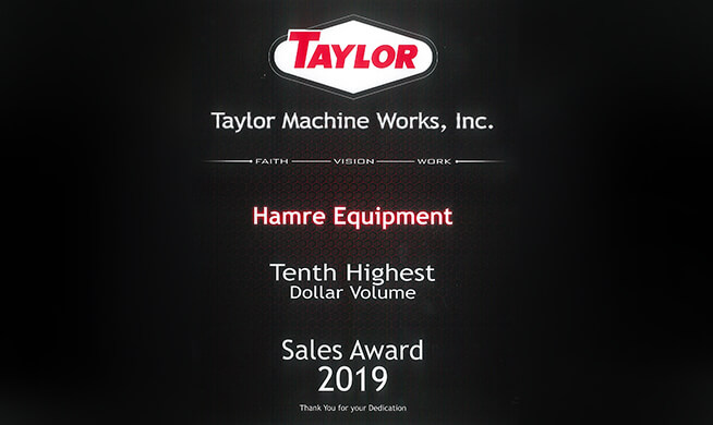 Hamre Equipment Tenth Highest Dollar Volume Sales Award 2019